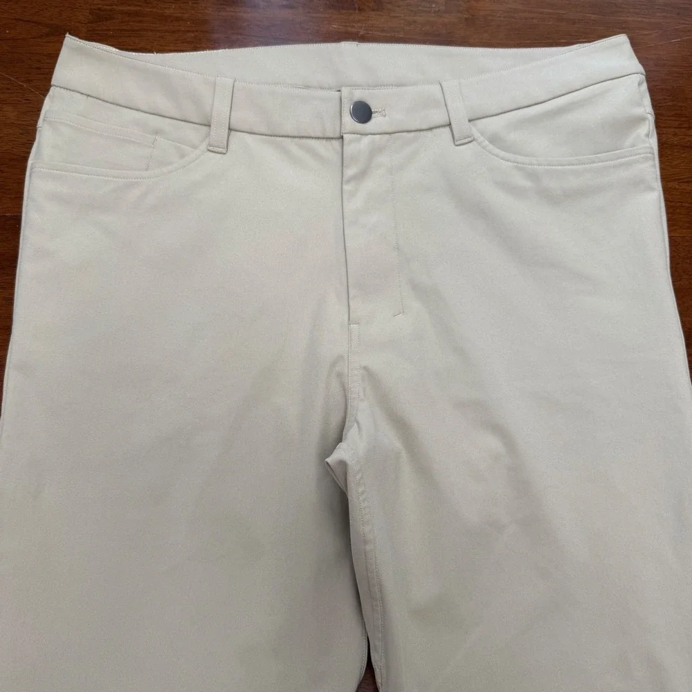 Lululemon ABC Slim Fit Pant Mens 34 Khaki Tan Technical Chino Stretch Trousers